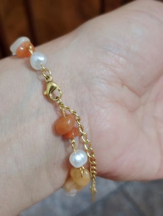 Pulsera Acero Dorado Multicolor Perlas Piedras