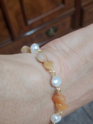 Pulsera Acero Dorado Multicolor Perlas Piedras