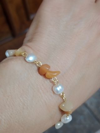 Pulsera Acero Dorado Multicolor Perlas Piedras