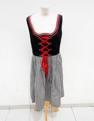 Vestido Dirndl Alemán Vintage Corset Cuadros XXL