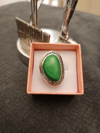 Anillo Acero Vintage Piedra Verde