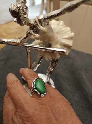 Anillo Acero Vintage Piedra Verde