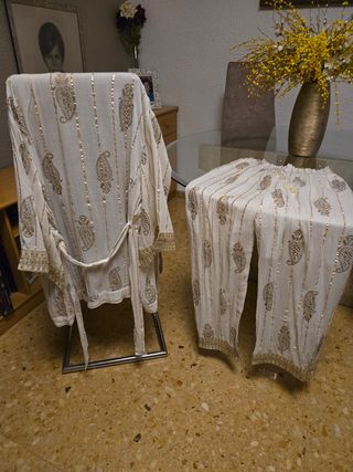 Conjunto Kaftan y Pantalón Blanco y Dorado