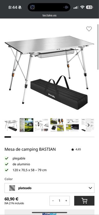 Mesa de camping plegable de aluminio