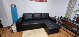 Sofá chaise longue cama negro polipiel