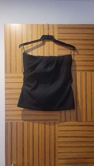 Top palabra de honor Zara fruncido negro