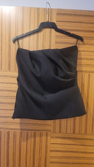 Top palabra de honor Zara fruncido negro