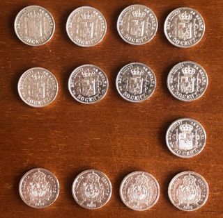 13 monedas plata 50 céntimos Alfonso XIII