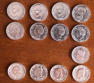 13 monedas plata 50 céntimos Alfonso XIII