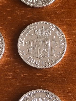 13 monedas plata 50 céntimos Alfonso XIII