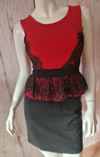 Vestido Fiesta Negro y Rojo Encaje