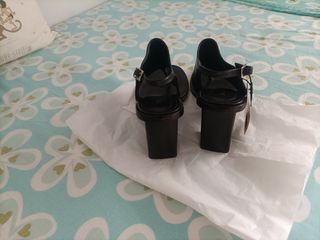 Sandalias Zara Piel Tacón Negro Talla 39