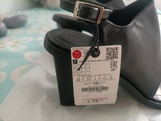 Sandalias Zara Piel Tacón Negro Talla 39