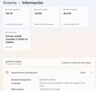 Portátil HP 15s-fq2019ns 40GB RAM + 2TB SSD. i7