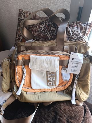 Bolso Mochila Voyager Desigual Beige/Naranja