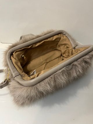 Borsa tracolla pelliccia sintetica beige/marrone