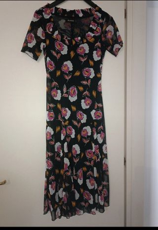 Vestito donna nero con fiori multicolor velato