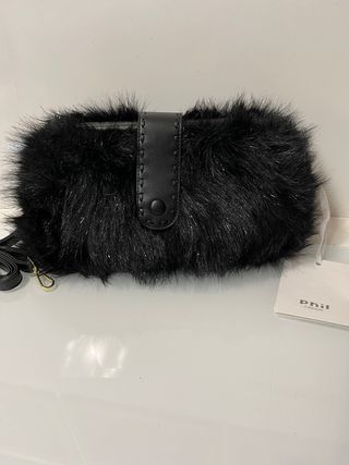Borsetta pelliccia sintetica nera tracolla