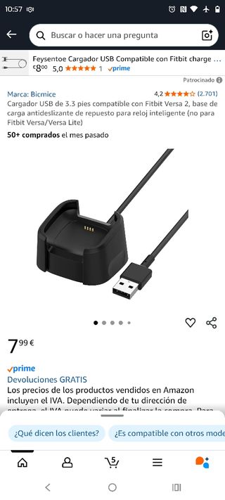 Cargador Fitbit Versa 2