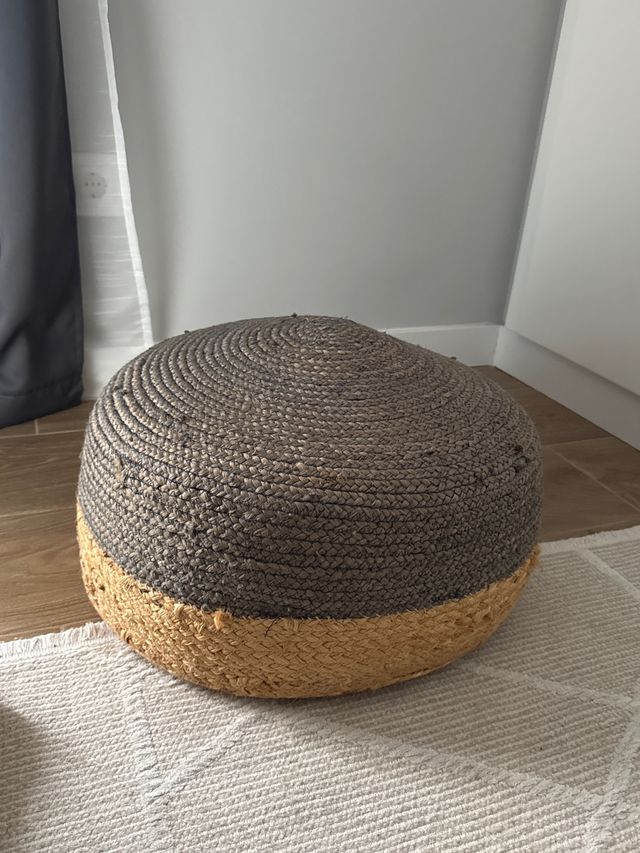 Puf Redondo Yute Beige y Gris