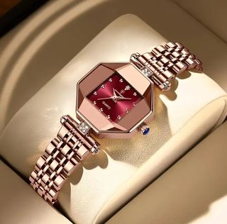 Reloj de pulsera octogonal rosa dorado