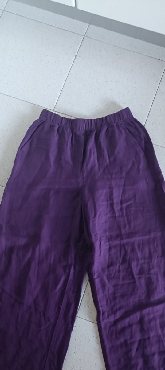Pantaloni lino viscosa gamba larga viola