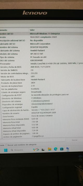 Ordenador HP i3 8GB RAM SSD
