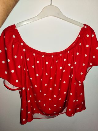 Camisa top de lunares roja y blanca