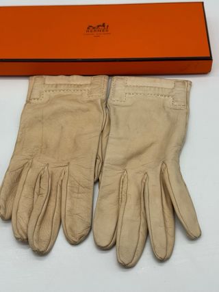 Guantes Hermes Beige Cuero