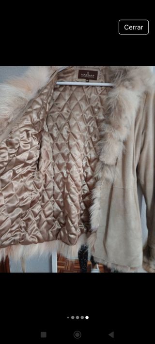 Chaquetón de zorro beige y marrón