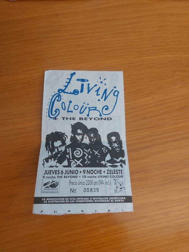 Entrada Concierto Living Colour 1990