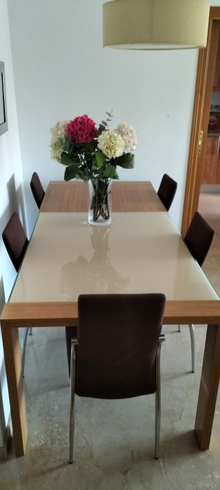 Mesa de salón moderna cristal y madera 