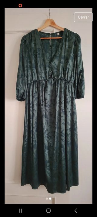 Vestido premamá y lactancia verde botella satinado