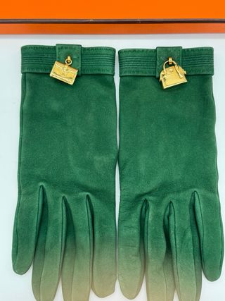 Guantes Hermes Verdes con Hebilla Dorada