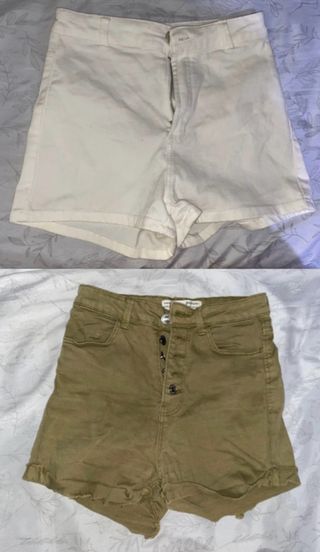 Pantalones cortos de vestir mujer beige y verde
