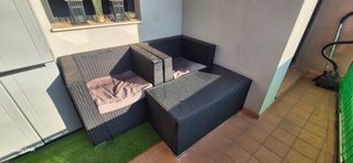 Conjunto de terraza ratán y cristal