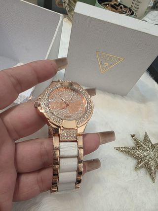 Reloj Guess Rosa Oro Pedrería Resistente Agua