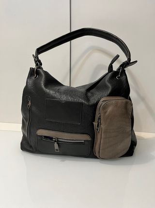 Borsa a tracolla nera e marrone