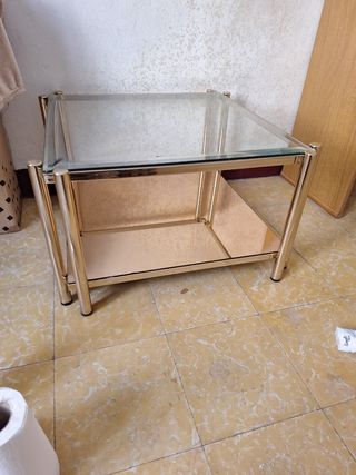 Mesa centro vintage vidrio y metal dorado