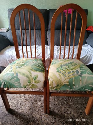 6 Sillas de Comedor Madera y Tela