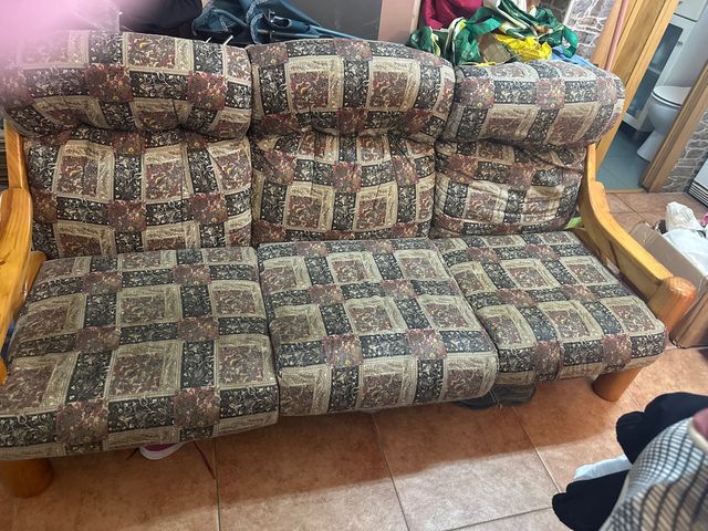 Tresillo rústico tela y madera