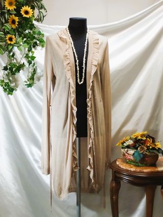 Cardigan lungo elegante golf maglia donna beige L