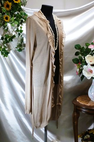 Cardigan lungo elegante golf maglia donna beige L