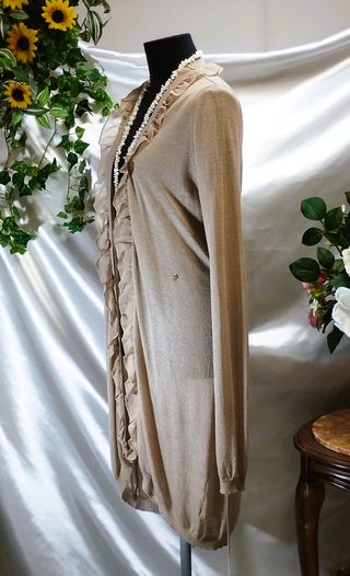 Cardigan lungo elegante golf maglia donna beige L