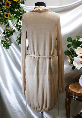 Cardigan lungo elegante golf maglia donna beige L