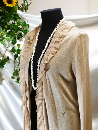 Cardigan lungo elegante golf maglia donna beige L