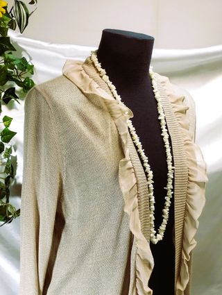 Cardigan lungo elegante golf maglia donna beige L