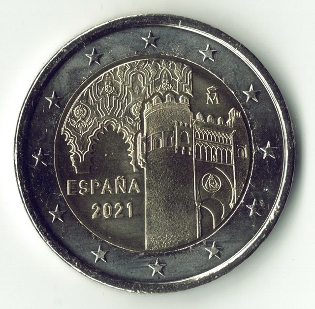 Moeda de 2 euros Espanha 2021 não circulada. Toledo