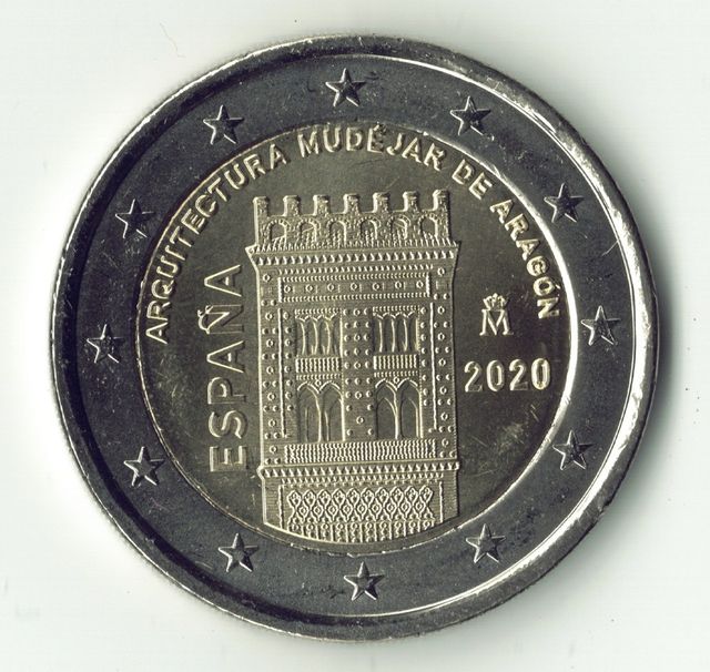Moeda de 2 euros Espanha 2020. Arquitetura mudéjar