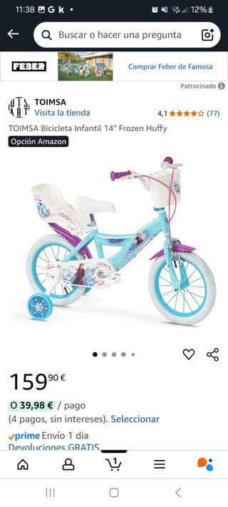 Bicicleta Infantil Frozen Huffy 16